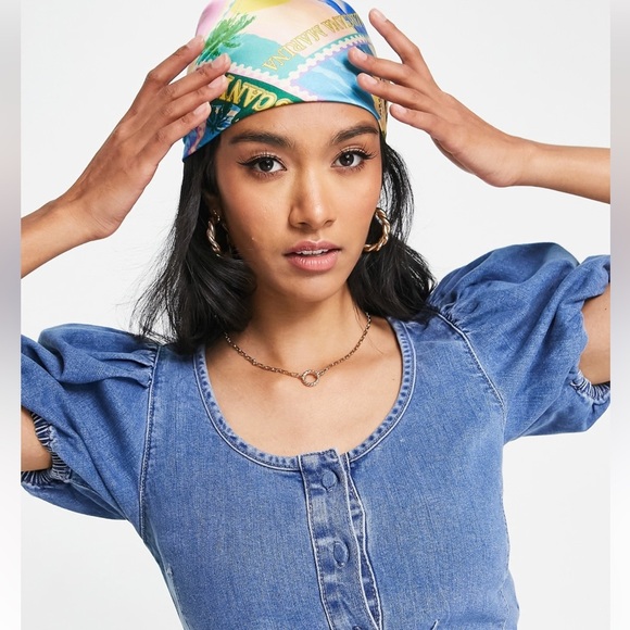 Topshop Blue Denim Crop Top - Picture 3 of 8